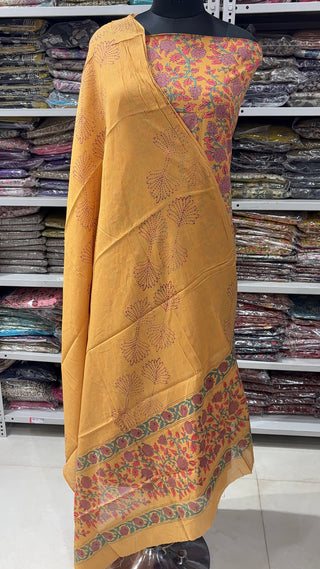 Handblock Cotton Suit Material with Cotton Dupatta