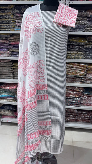 Handblock Cotton Suit Material with Cotton Dupatta