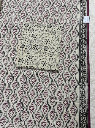 Beige Cotton Handblock Office Wear Suit fabric with Kota Doria Dupatta