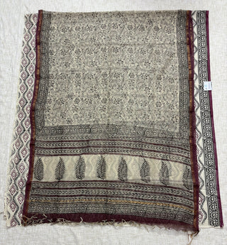 Beige Cotton Handblock Office Wear Suit fabric with Kota Doria Dupatta