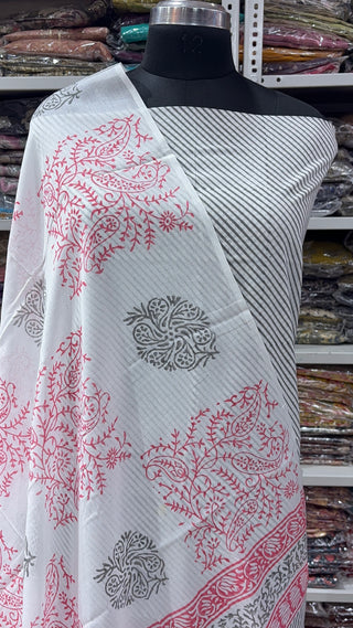 Handblock Cotton Suit Material with Cotton Dupatta