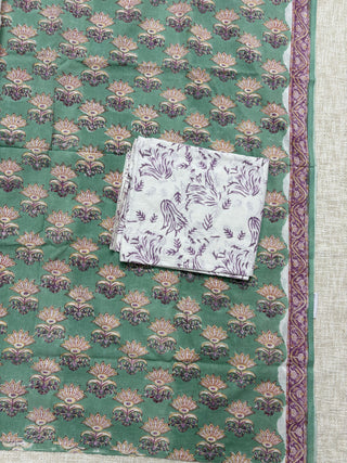 Cotton Handblock Office Wear Suit fabric with Kota doria Dupatta