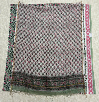 Light Green Cotton Handblock Office Wear Suit fabric with Kota Doria Dupatta