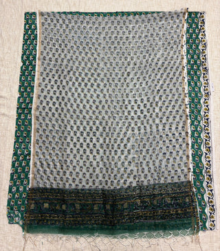 Green Cotton Handblock Office Wear Suit fabric with Kota Doria Dupatta
