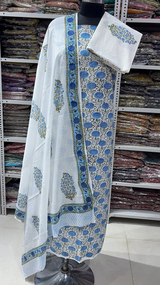 Handblock Cotton Suit Material with Cotton Dupatta