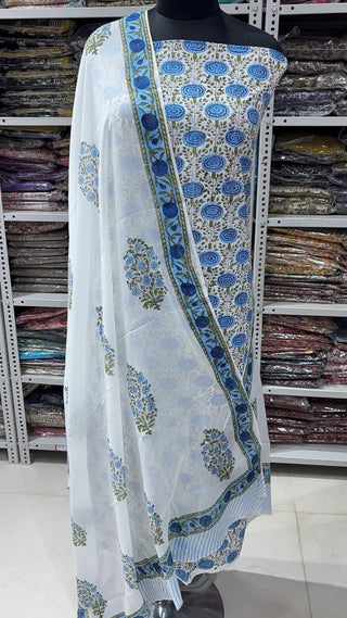 Handblock Cotton Suit Material with Cotton Dupatta