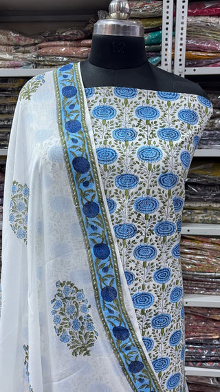 Handblock Cotton Suit Material with Cotton Dupatta