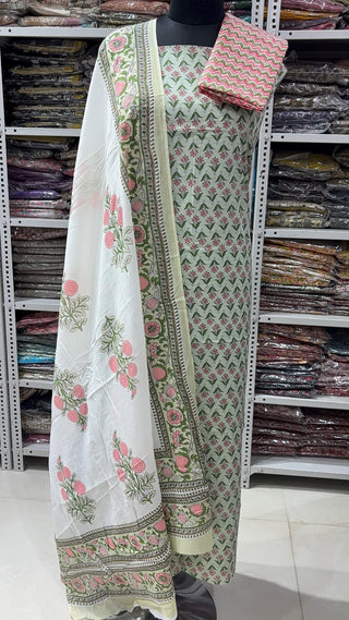 Handblock Cotton Suit Material with Cotton Dupatta