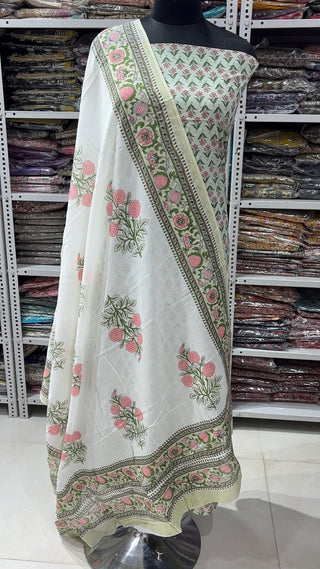 Handblock Cotton Suit Material with Cotton Dupatta