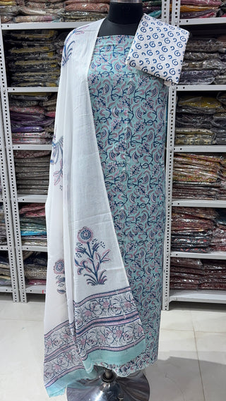 Handblock Cotton Suit Material with Cotton Dupatta