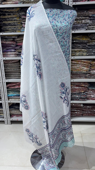 Handblock Cotton Suit Material with Cotton Dupatta