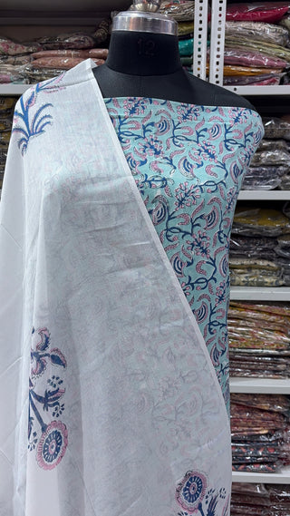 Handblock Cotton Suit Material with Cotton Dupatta