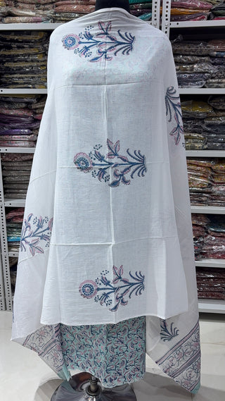 Handblock Cotton Suit Material with Cotton Dupatta