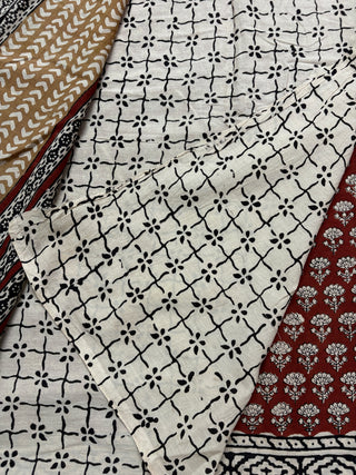 Hand Block Print Cotton Saree with Unstitched Blouse Piece