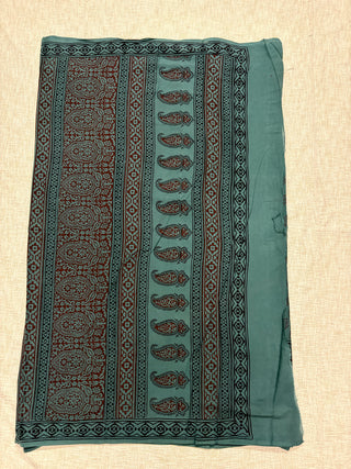Hand Block Print Cotton Saree with Unstitched Blouse Piece