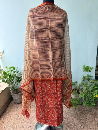 Rajasthan Kalamkari Cotton Block Print Office Wear Suit fabric with Kota Doria Dupatta