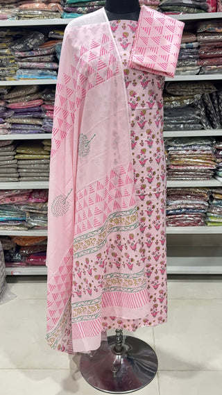 Handblock Cotton Suit Material with Cotton Dupatta