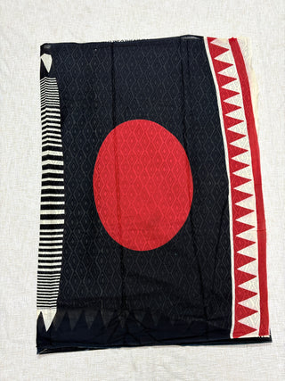 Ajrakh Hand Block Print Cotton Saree with Unstitched Blouse Piece