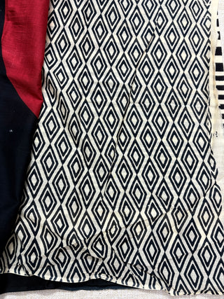 Ajrakh Hand Block Print Cotton Saree with Unstitched Blouse Piece