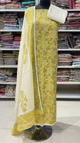 Handblock Cotton Suit Material with Cotton Dupatta
