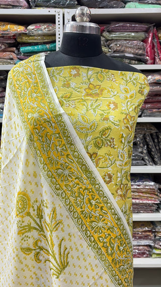 Handblock Cotton Suit Material with Cotton Dupatta