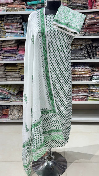 Handblock Cotton Suit Material with Cotton Dupatta