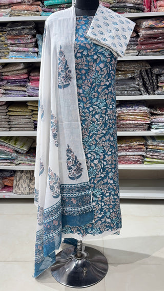 Handblock Cotton Suit Material with Cotton Dupatta