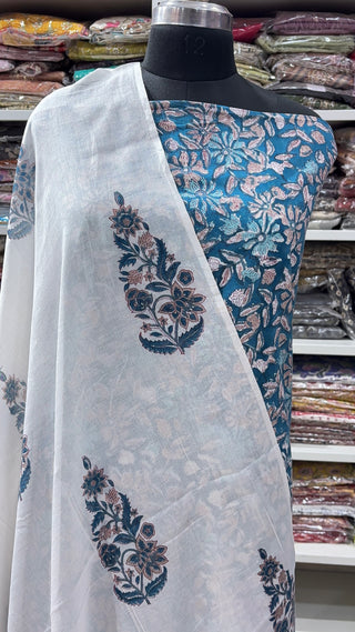 Handblock Cotton Suit Material with Cotton Dupatta