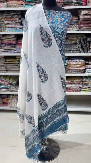 Handblock Cotton Suit Material with Cotton Dupatta