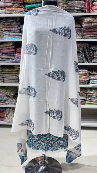 Handblock Cotton Suit Material with Cotton Dupatta
