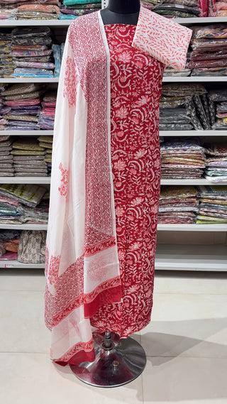 Handblock Cotton Suit Material with Cotton Dupatta