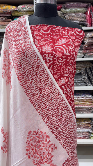Handblock Cotton Suit Material with Cotton Dupatta