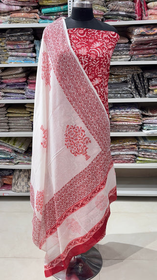 Handblock Cotton Suit Material with Cotton Dupatta