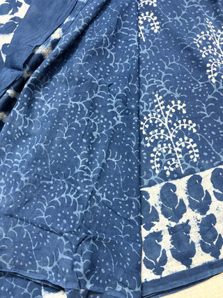 Hand Block Print Cotton Saree with Unstitched Blouse Piece