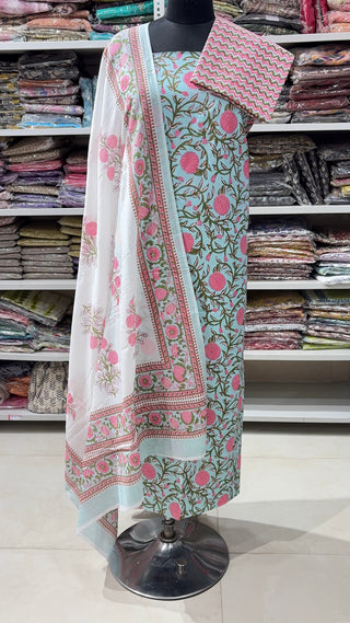 Handblock Cotton Suit Material with Cotton Dupatta