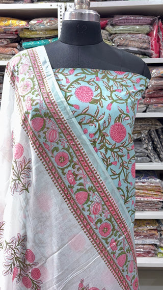 Handblock Cotton Suit Material with Cotton Dupatta