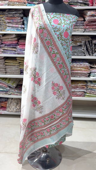 Handblock Cotton Suit Material with Cotton Dupatta