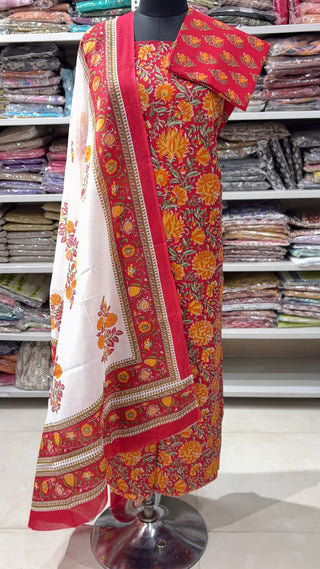 Handblock Cotton Suit Material with Cotton Dupatta