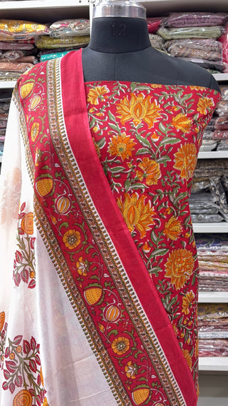 Handblock Cotton Suit Material with Cotton Dupatta