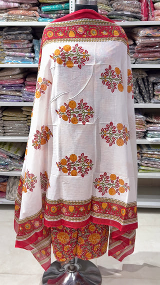 Handblock Cotton Suit Material with Cotton Dupatta