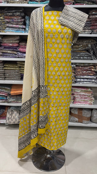Handblock Cotton Suit Material with Cotton Dupatta