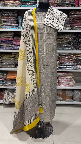 Handblock Cotton Suit Material with Cotton Dupatta