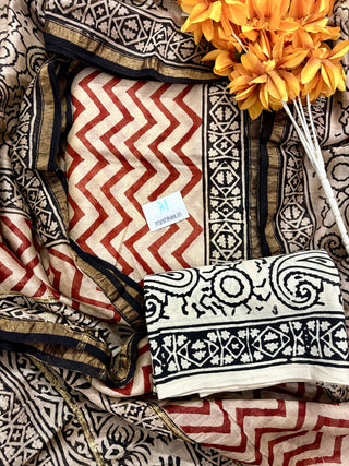 Handblock Chanderi Suit Material with Chanderi Dupatta