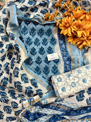 Handblock Chanderi Suit Material with Chanderi Dupatta