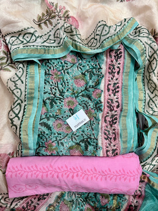 Handblock Chanderi Suit Material with Chanderi Dupatta