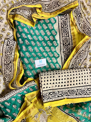 Handblock Chanderi Suit Material with Chanderi Dupatta