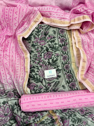Handblock Chanderi Suit Material with Chanderi Dupatta
