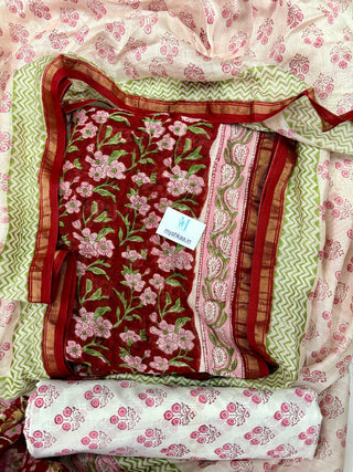 Handblock Chanderi Suit Material with Chanderi Dupatta