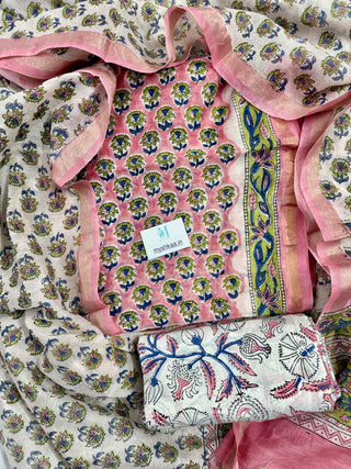 Handblock Chanderi Suit Material with Chanderi Dupatta