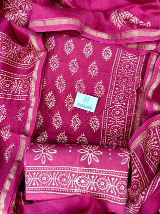 Handblock Chanderi Suit Material with Chanderi Dupatta